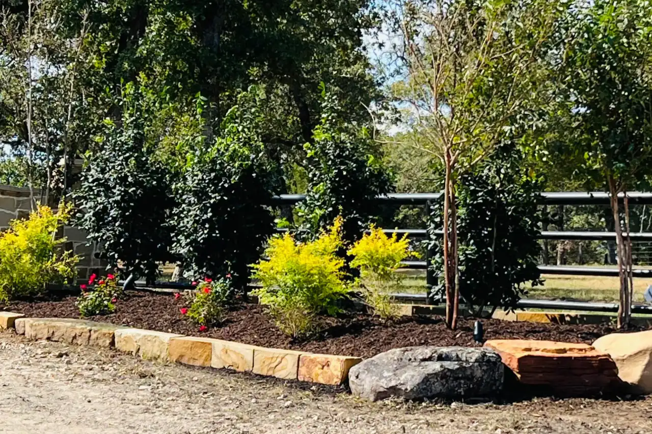 Mulch and plant installation in Brazos Valley landscape