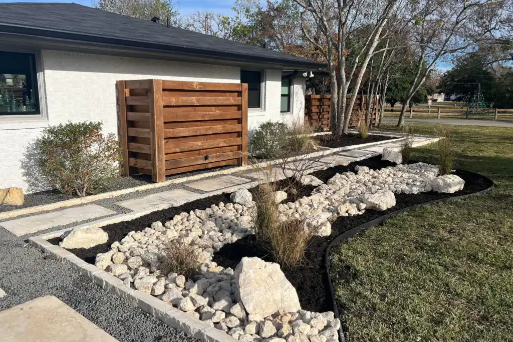 Rock landscape bed in Texas