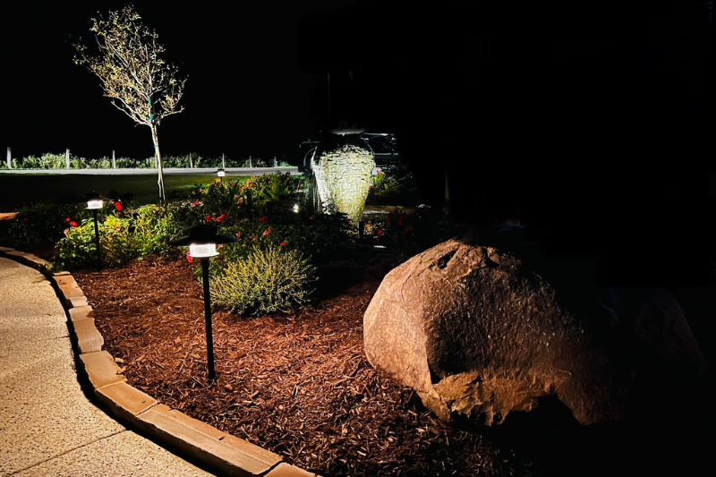 Landscape Lighting With Fountain | Greener LawnScapes